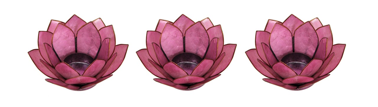 Pink Capiz Shell Lotus Flower Small Tealight Candle Holder Set of 3
